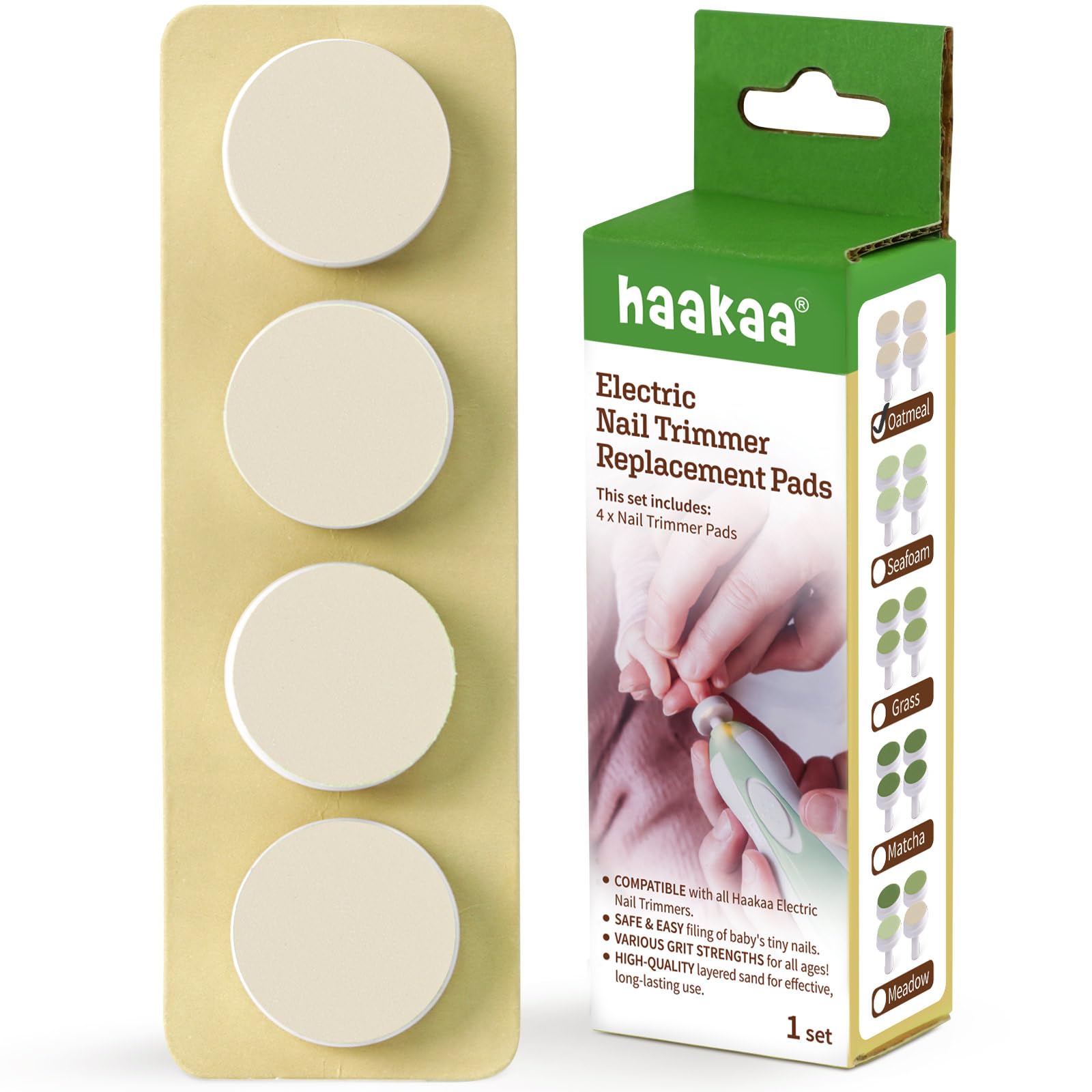Almohadillas de repuesto para cortaúñas eléctrico Haakaa. Cabezales compatibles con todos los cortaúñas Haakaa. Apto para bebés de 0 a 3 meses. Color avena.