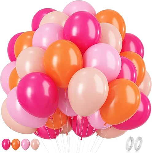 Miniatura 72 de Globos rosa y amarillos, globos retro amarillo rosado de 12 pulgadas, globo de látex naranja macarón rosa polvo para niñas, globos boho margarita