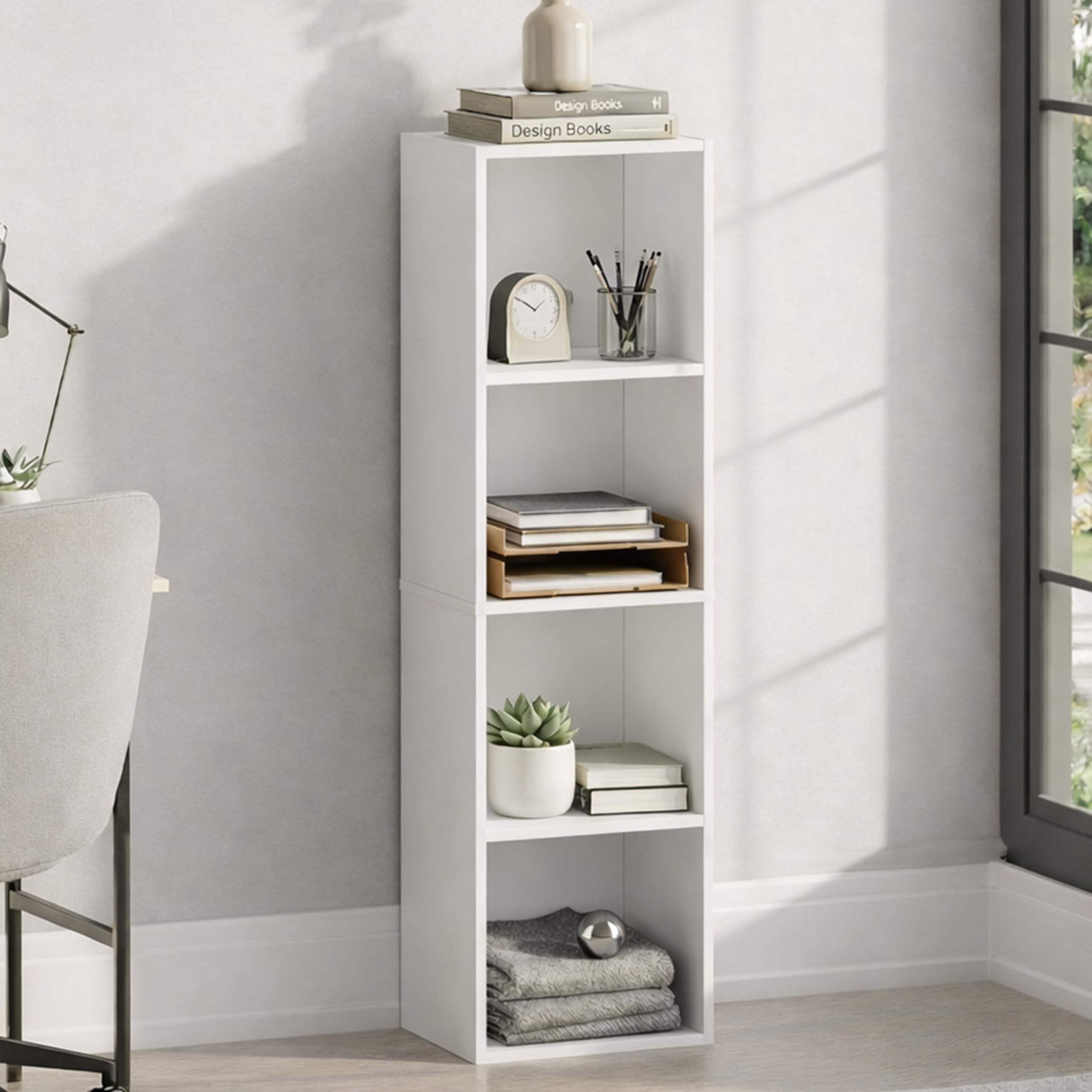 Vida Designs Estantería Oxford de 4 Niveles, de Madera, Color Blanco, para Oficina, Sala de Estar