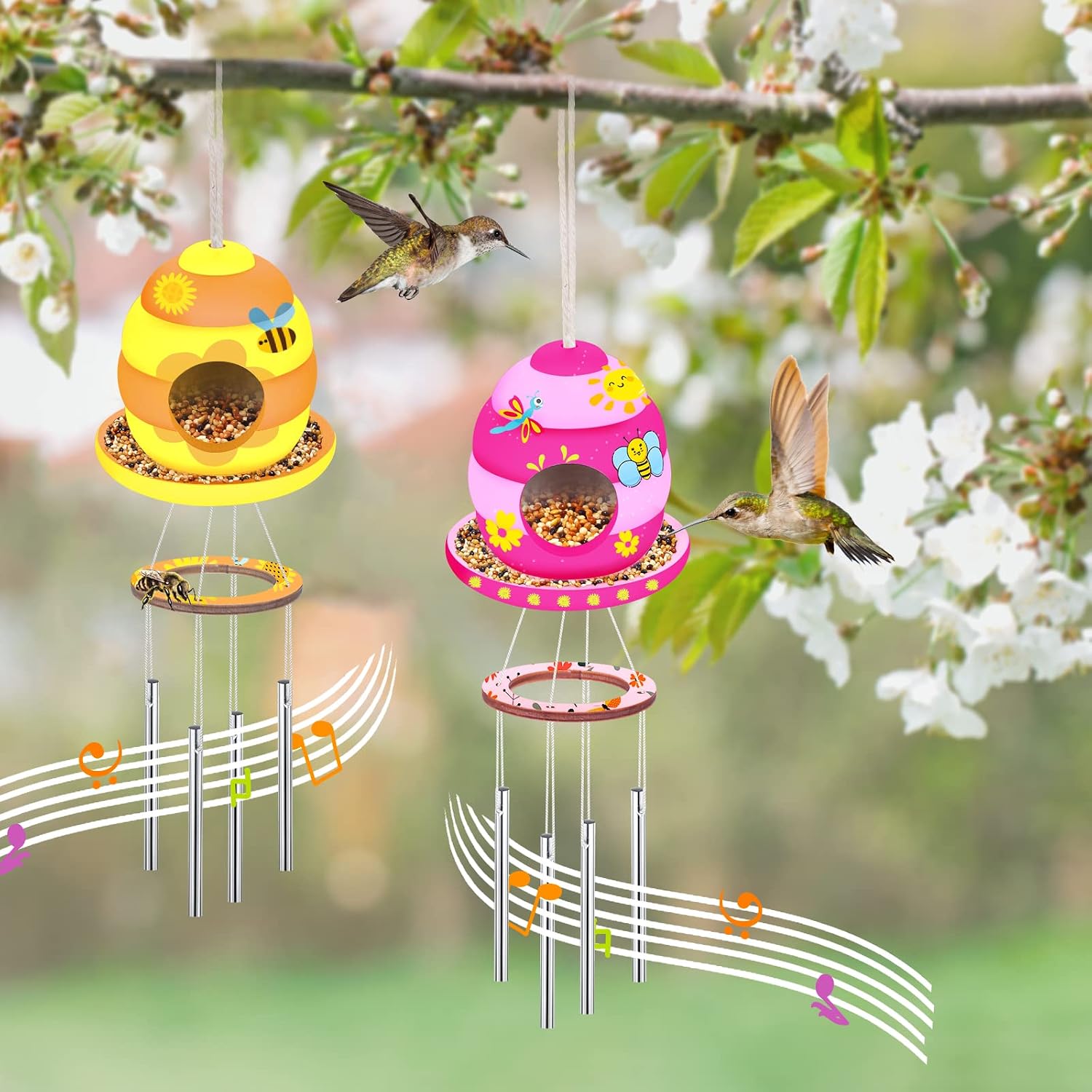 Gooidea 2-Pack Arts and Crafts for Kids, Make Your Own Bird Feeder & Wind Chime Kit, Wooden Painting Craft Kits Gift for Girls & Boys Age 3-5 4-8 8-12