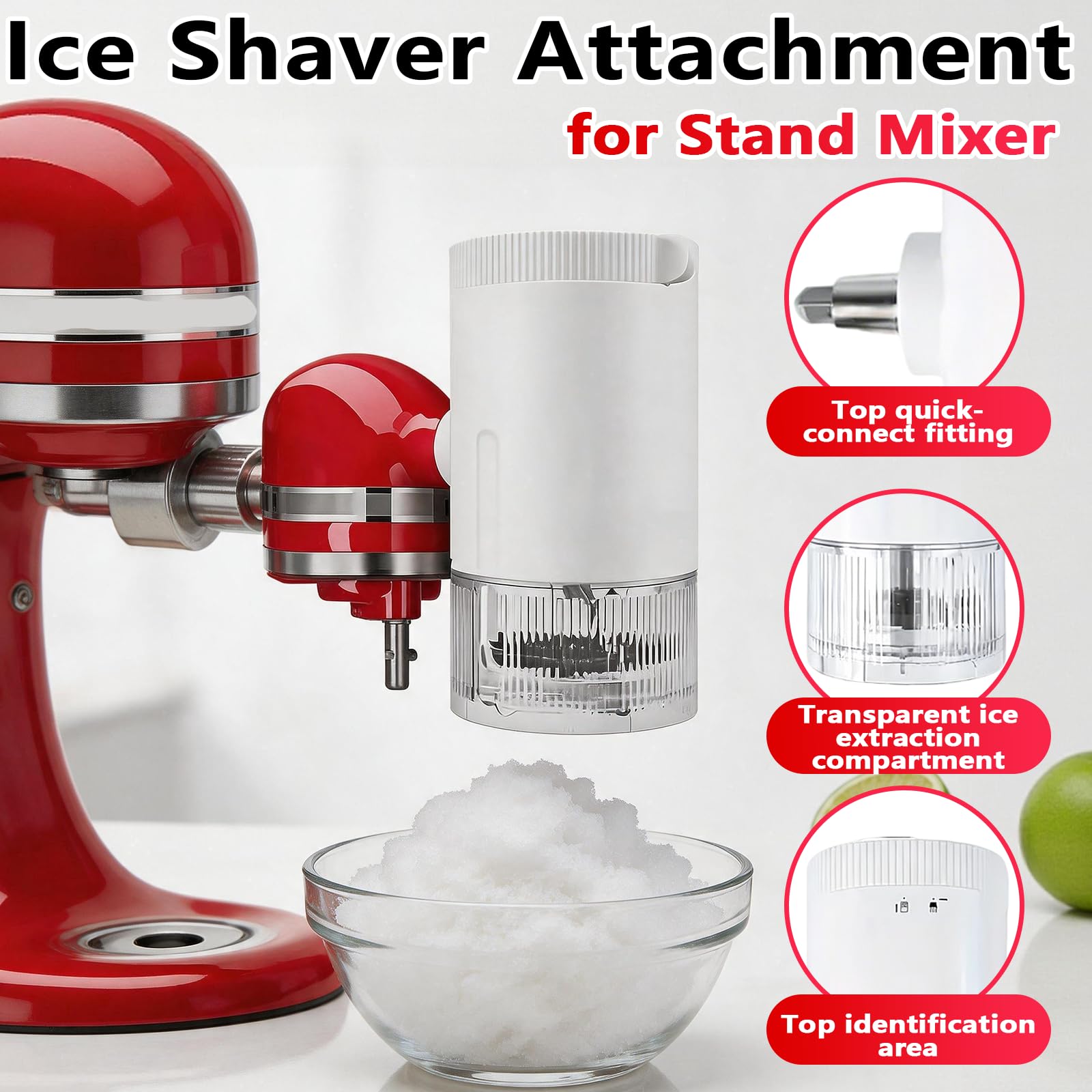 Accesorio para Hacer Hielo Raspado para Batidora Kitchen Aid, Accesorios para Batidora Pie Máquina de Granizados con 8 Moldes para Hielo, Accesorio para Hielo Raspado con Cuchillas Gruesas y Finas