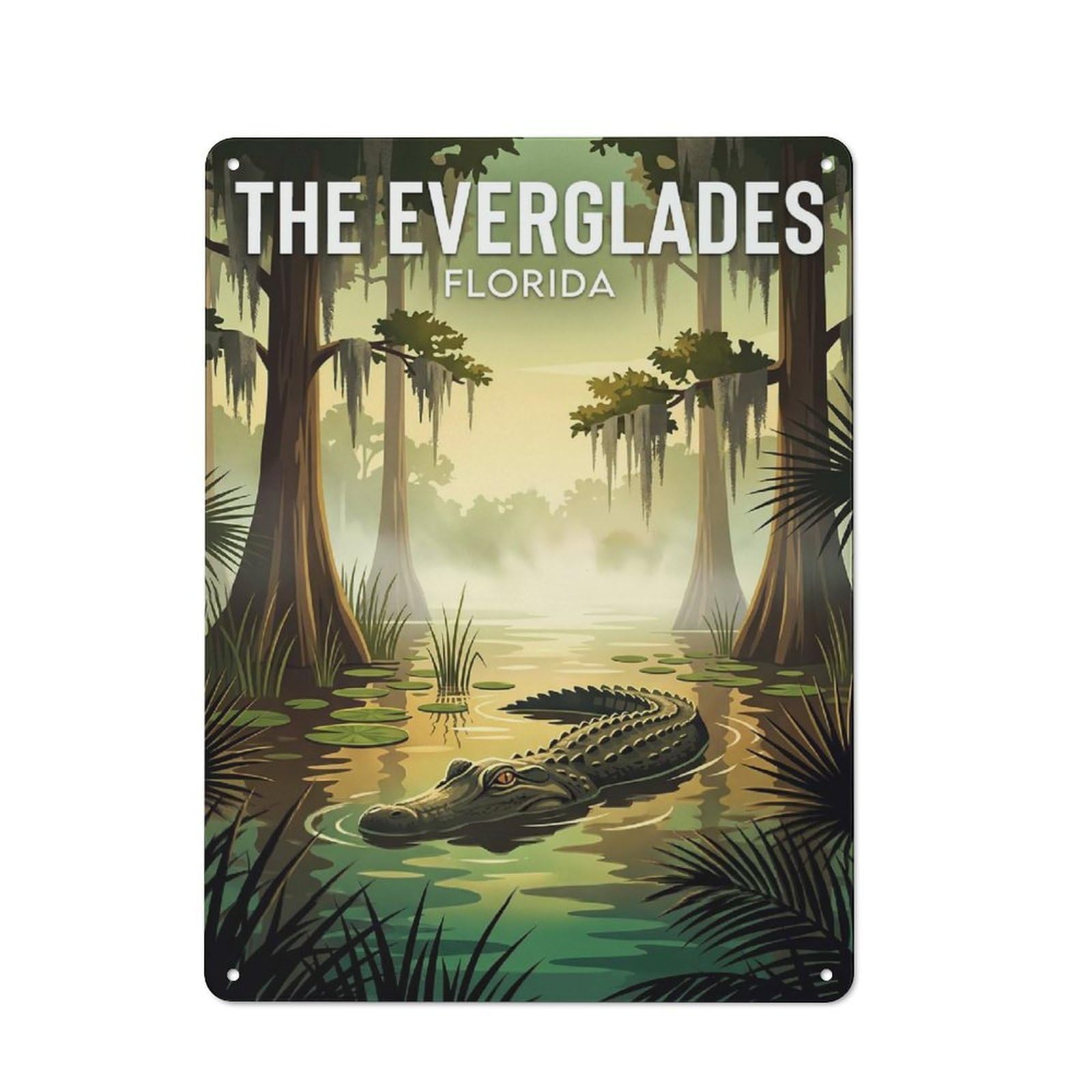 Junmoney Style-18 The Everglades Florida Alligator Retro Tin Sign 40X30cm For Café Or Restaurant, Housewarming Wall Decor For People Furnishing Café And Restaurant