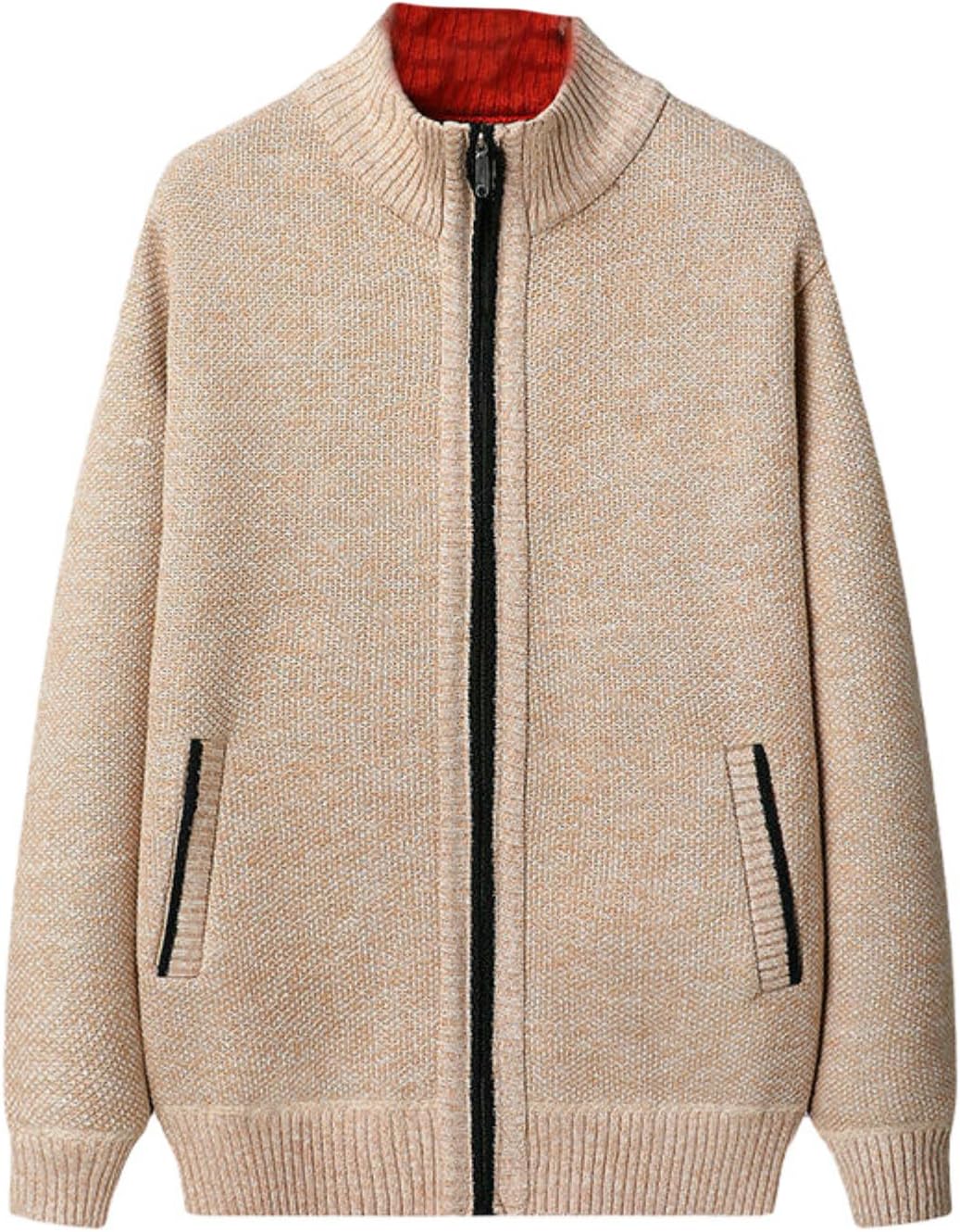 Men's Stand Collar Fleece Lined Knitted Sweater Cardigan