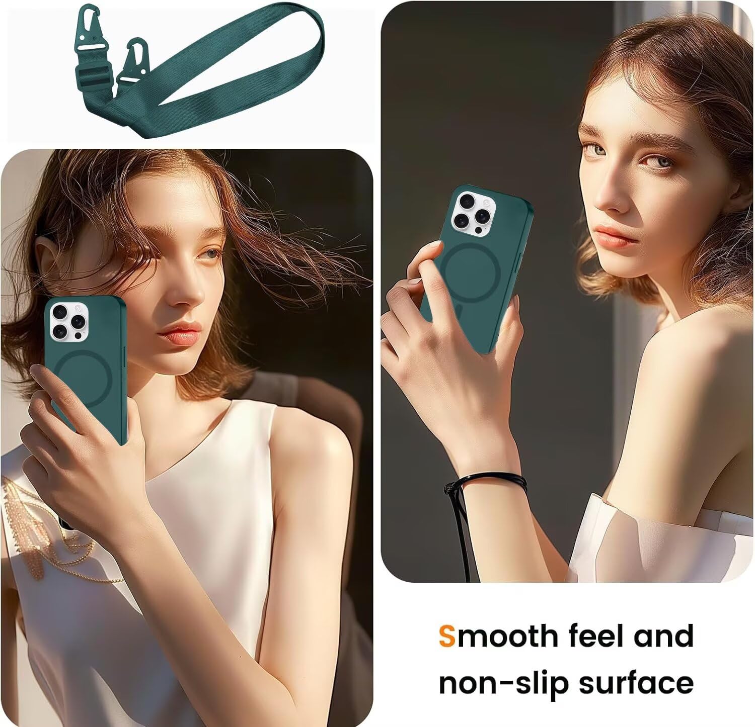 Cover Magnetica Con Collana Per IPhone 6/7/8/SE 2020/2022: Custodia TPU Morbida, Ultra Sottile, Catena Regolabile, Ricarica Wireless, Blu Navy