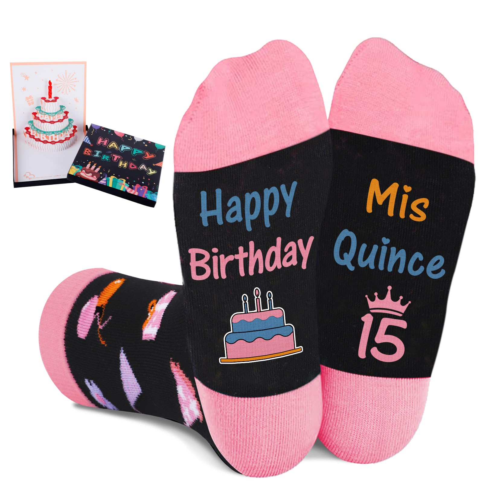 Juesly 5-22 Years Old Birthday Gifts for Girls - Socks for Girls with Pop up Birthday Card, Presents for 5-22 Year Old Grils