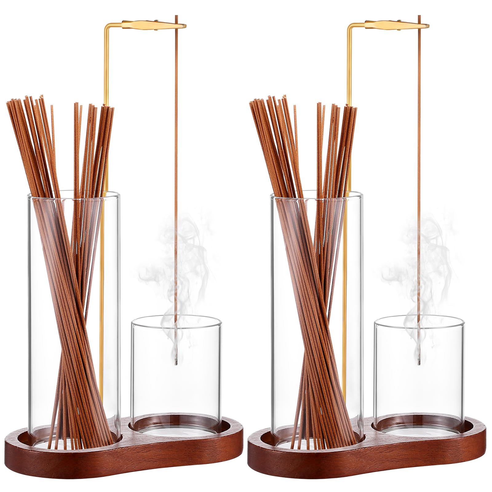 2Pcs Wooden Upside Down Incense Holder for Sticks with Removable Glass Ash Catcher 2-in-1 Incense Holder for Yoga Spa Madiation home decor (Brown) โ image 1