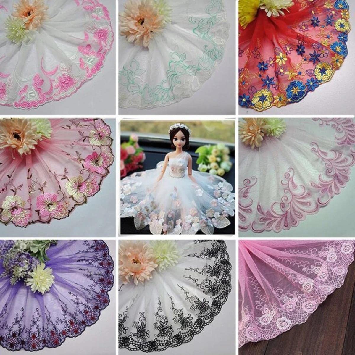 Tessuto Africano Pizzo Ricamato Con Fiori Rosa – 5 Yards (457 Cm) Di Tessuto Net In Poliestere Per Abiti Da Festa E Sposa