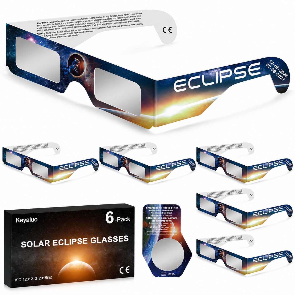 Keyaluo 6/12 Solar Eclipse Glasses,AAS Approved 2026,Solar Eclipse Glasses for Direct Sun Viewing-ISO 12312-2:2015(E) & CE Certified (6)