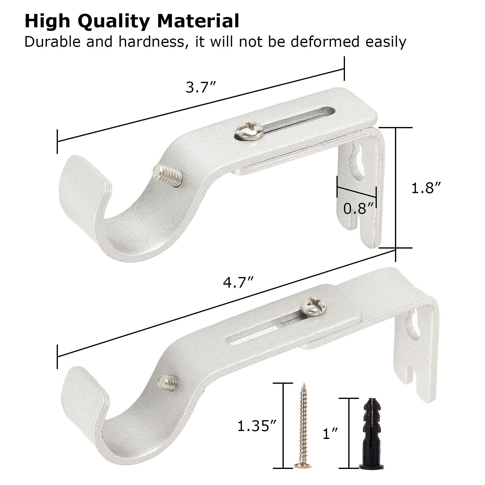 LISHINE 12 Pcs Curtain Rod Bracket for 1 inch Rod, Adjustable Curtain Rod Brackets Outside Curtain Rod Holders Heavy Duty Curtain Rod Hardware Brackets Single Rod Bracket for Wall, Silver