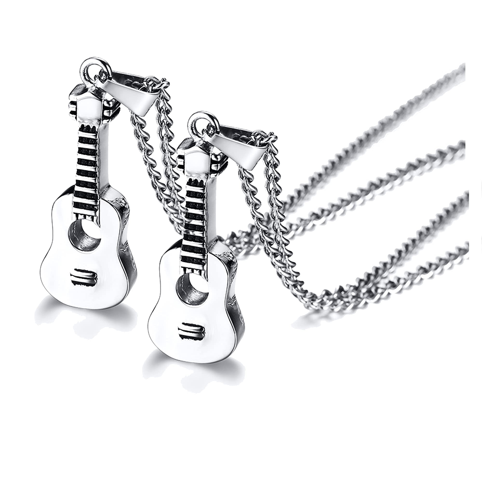 VNOXSet for 2-Keepsake Memorial Jewelry Stainless Steel Guitar Shape Cremation Ash Urn Pendant Necklace