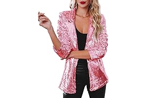 Look Fab with Our Women's Shiny Sequin Open Front Blazer Coat!
