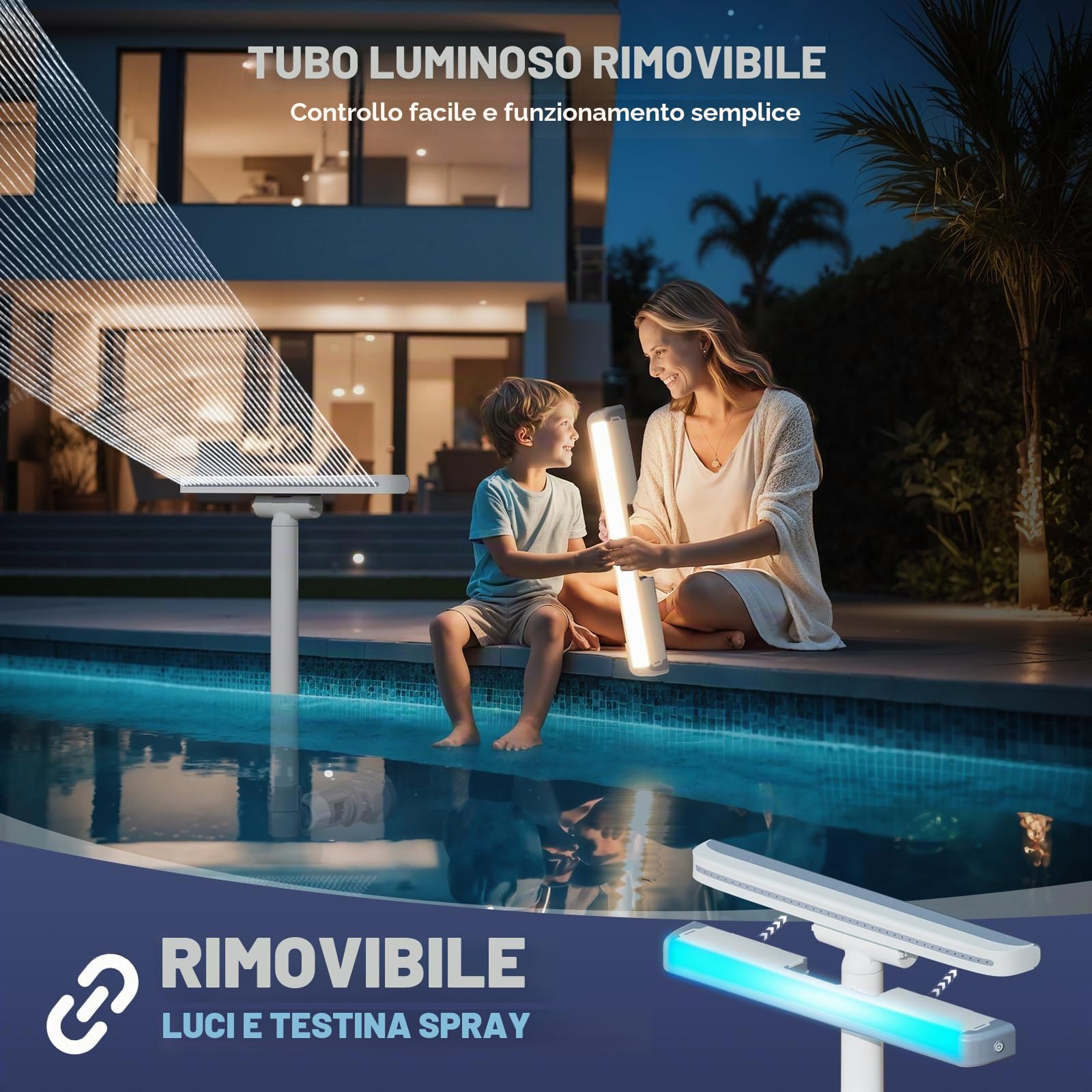 KingSom Cascata per piscina con luce LED, fontana con telecomando e bottoni, fontana per piscina all'aperto e piscina scavata-Viola