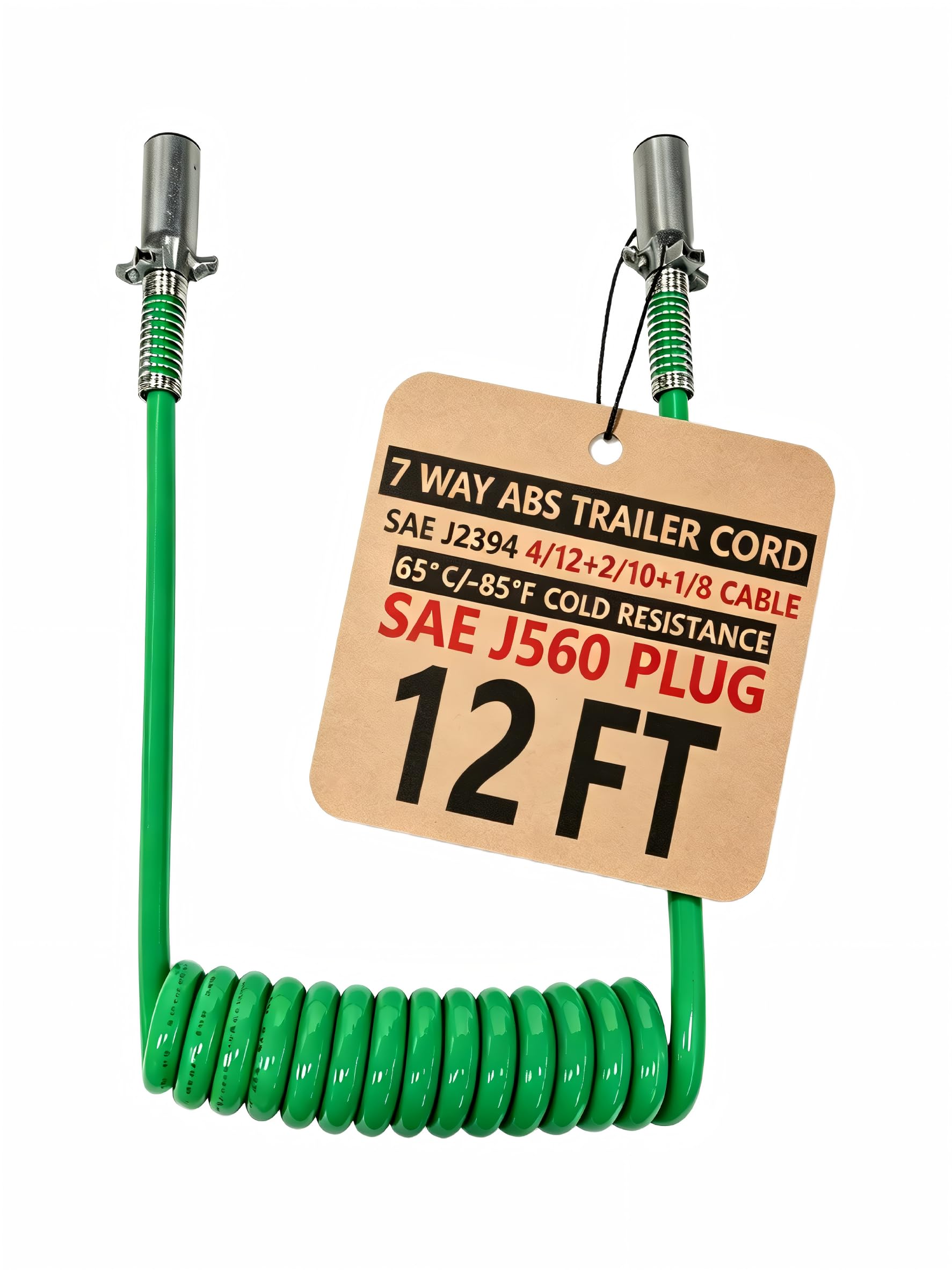 12 FT 7 Way Wire Coiled Pigtail Trailer Light Brake Cable Long Tail Wire