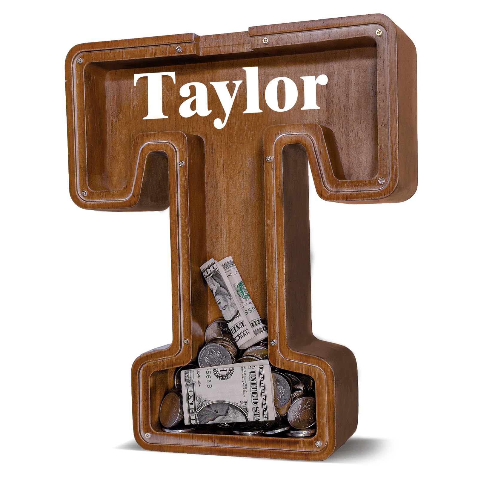 JOOMLAFLY Personalized Wooden Letter Pig Bank for Kids - Larger Letter for Boys & Girls - Customized Initial Coin Bank