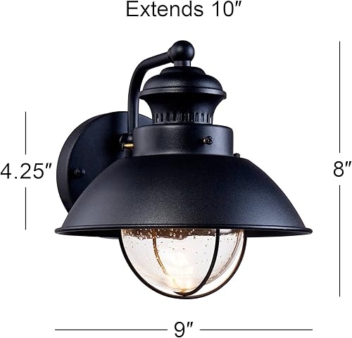 Miniatura 4 de John Timberland Fordham Farmhouse - Lámpara de pared industrial rústica para exteriores, de metal negro, 8 pulgadas, aplique de vidrio semillero