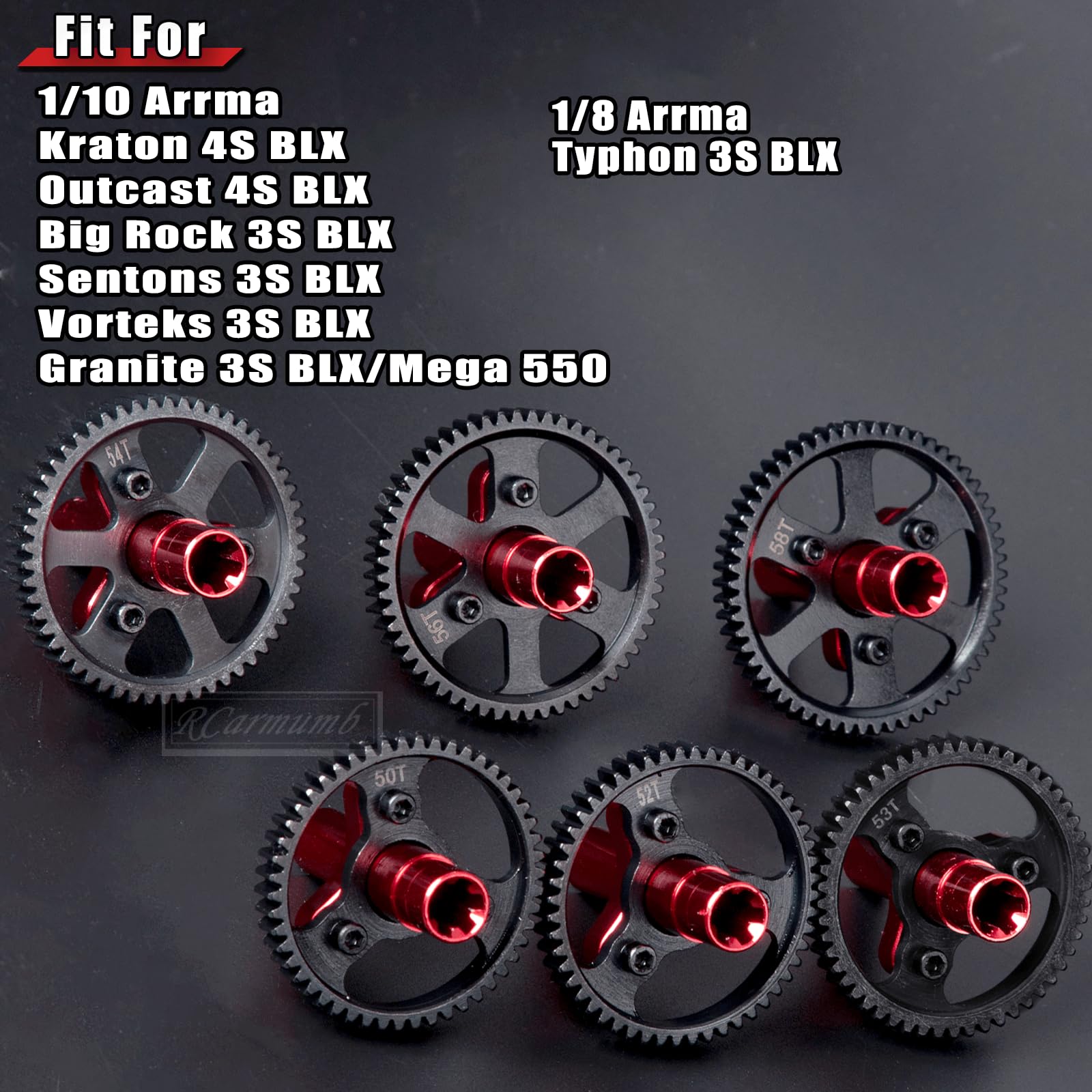 Rcarmumb 52T 0.8Mod Slipper Clutch Upgrades Part for Arrm a 1/10 Big Rock Granite Kraton Outcast Senton Vorteks 1/8 Typhon,45# Steel 52T Slipper Set with Slipper Shaft,Replace #ARA310948,Red