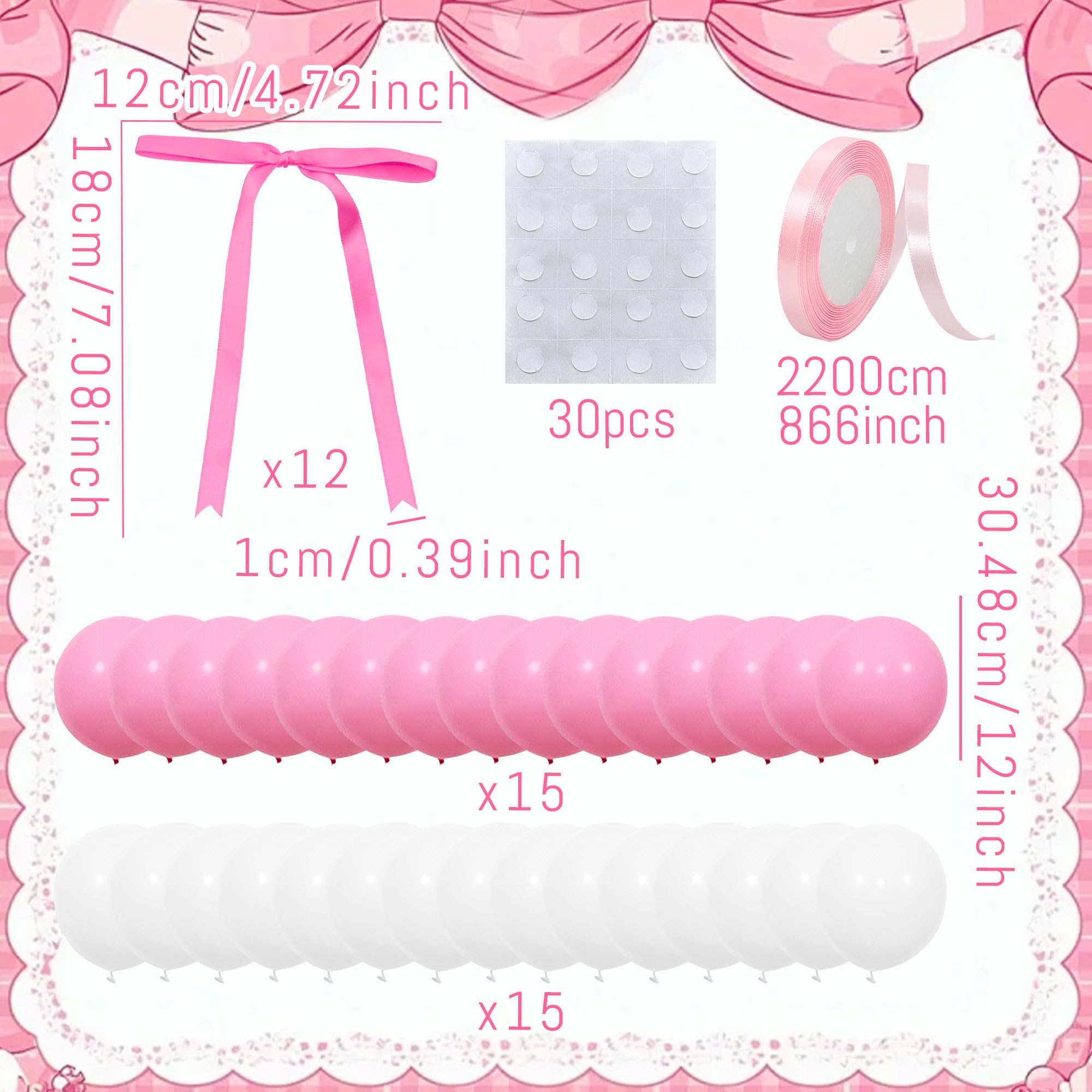 24 Palloncini In Lattice Con Fiocco Rosa E Bianco - 30 Cm, 3 Disegni - Per Compleanni, Matrimoni, Addio Al Nubilato, Decorazioni Feste - 2