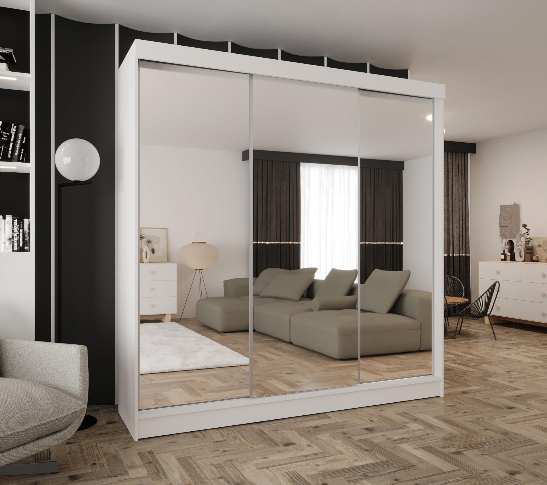 Kleiderschrank mit Spiegel und Schiebetüren Weiß 170x205 cm