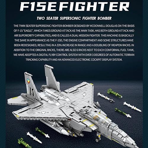 Miniatura 3 de Technic F-15E Eagle Fighter Jet Kit de construcción, serie militar de bloques de construcción (2216PCS)