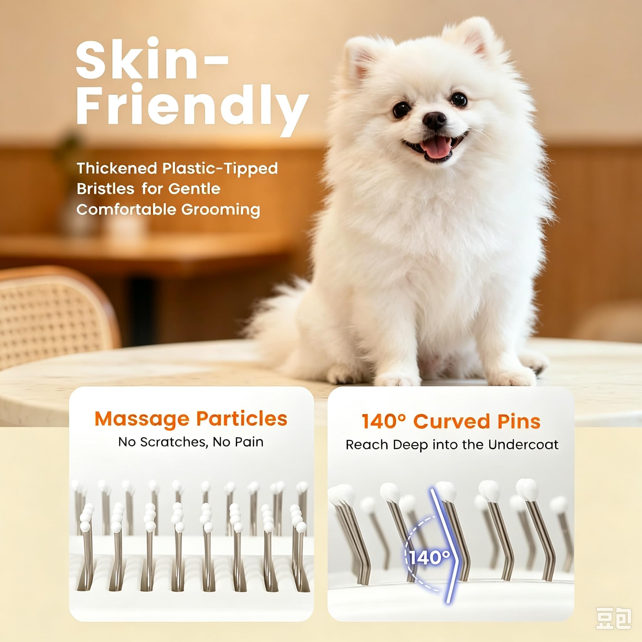 Brosse Aspirateur Chien, 4 en 1 Aspirateur Toilettage Chien Chat avec Design Sans Fil Nettoyage Automatique, Outil de Désaisonnement et Élimination des Poils pour Poils Courts et Moyens