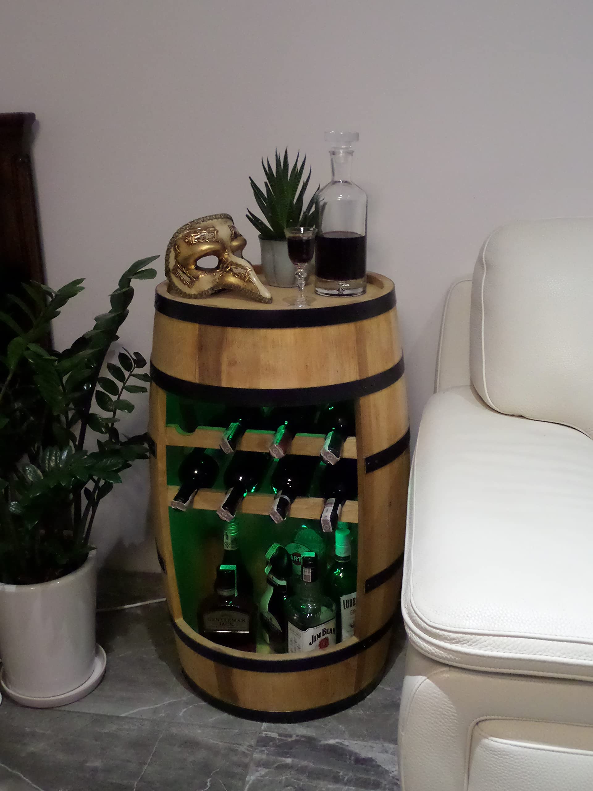 Scaffale per vino in legno – Mini bar – Armadietto per vino uomo e donna – Armadietto da bar con luci a LED – 80 cm di altezza – decorazione retrò scaffale per bar di casa mobili in legno di rovere
