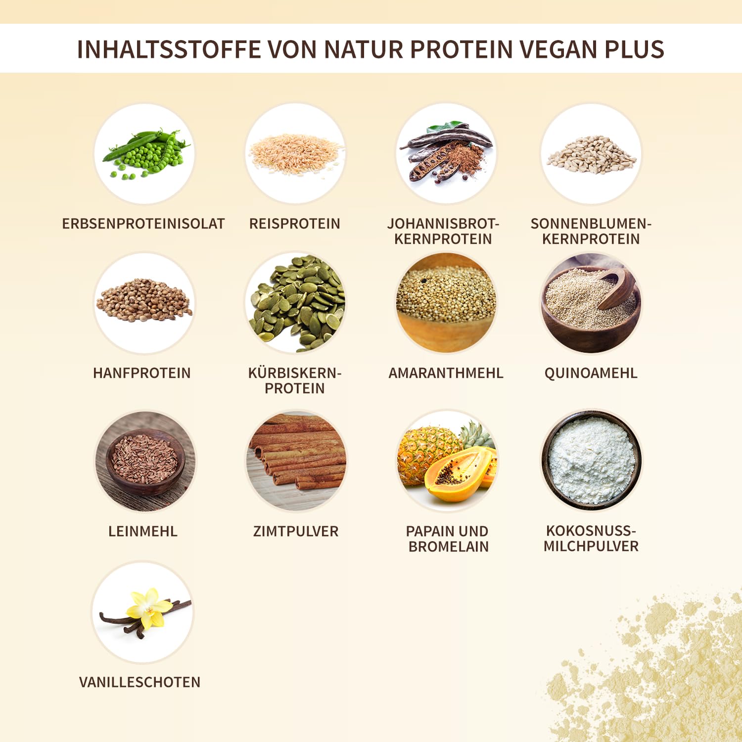 BodyFokus Natur Protein Vegan Plus | Veganes Proteinpulver - hochwertige & rein pflanzliche Eiweißquellen - leckerer Vanillegeschmack - 500g - in Deutschland hergestellt