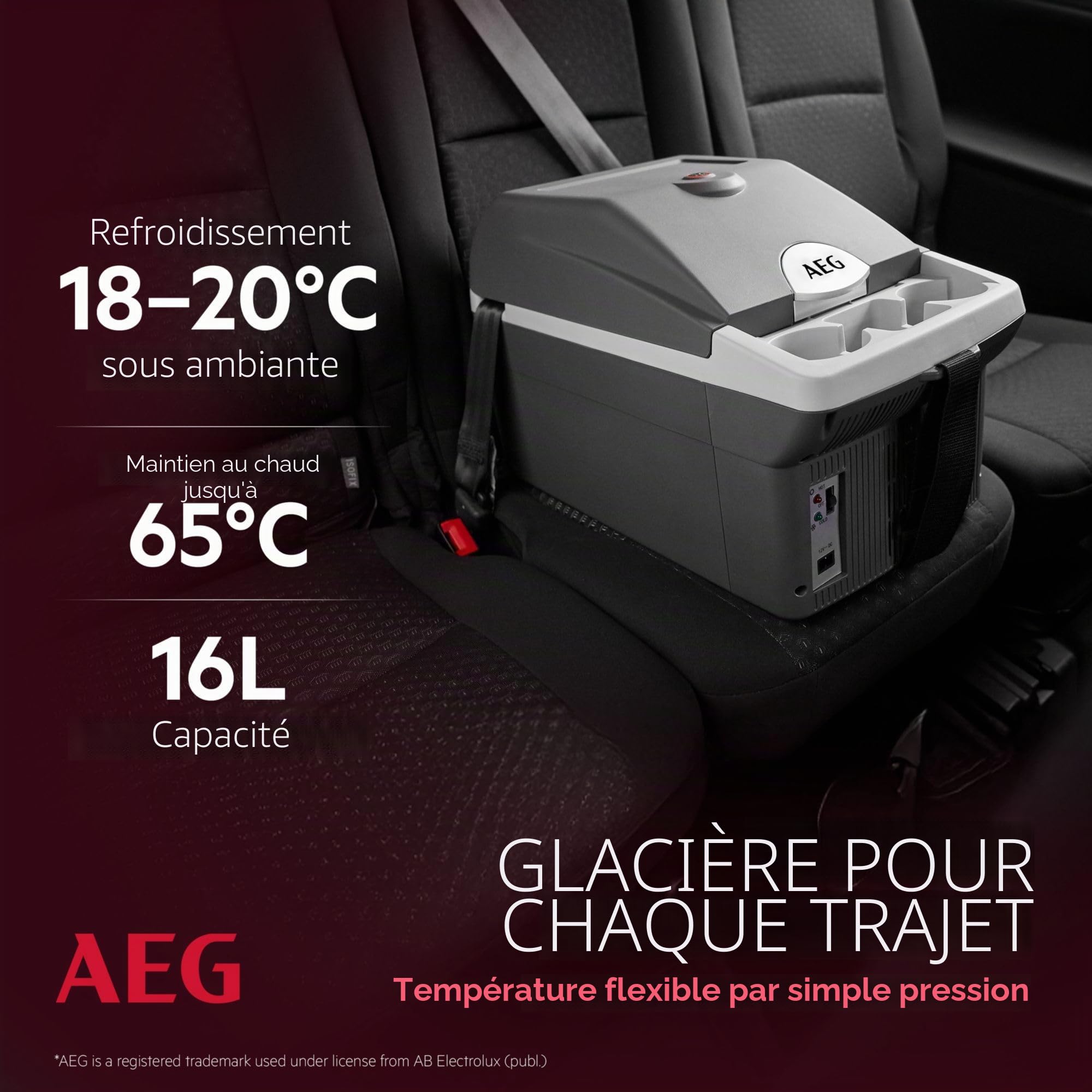 AEG Automotive Board-Bar BK 16 Glacière thermoélectrique et chauffante 16 litres, 12 volts pour voiture et prise, peut être fixée à la voiture, argent