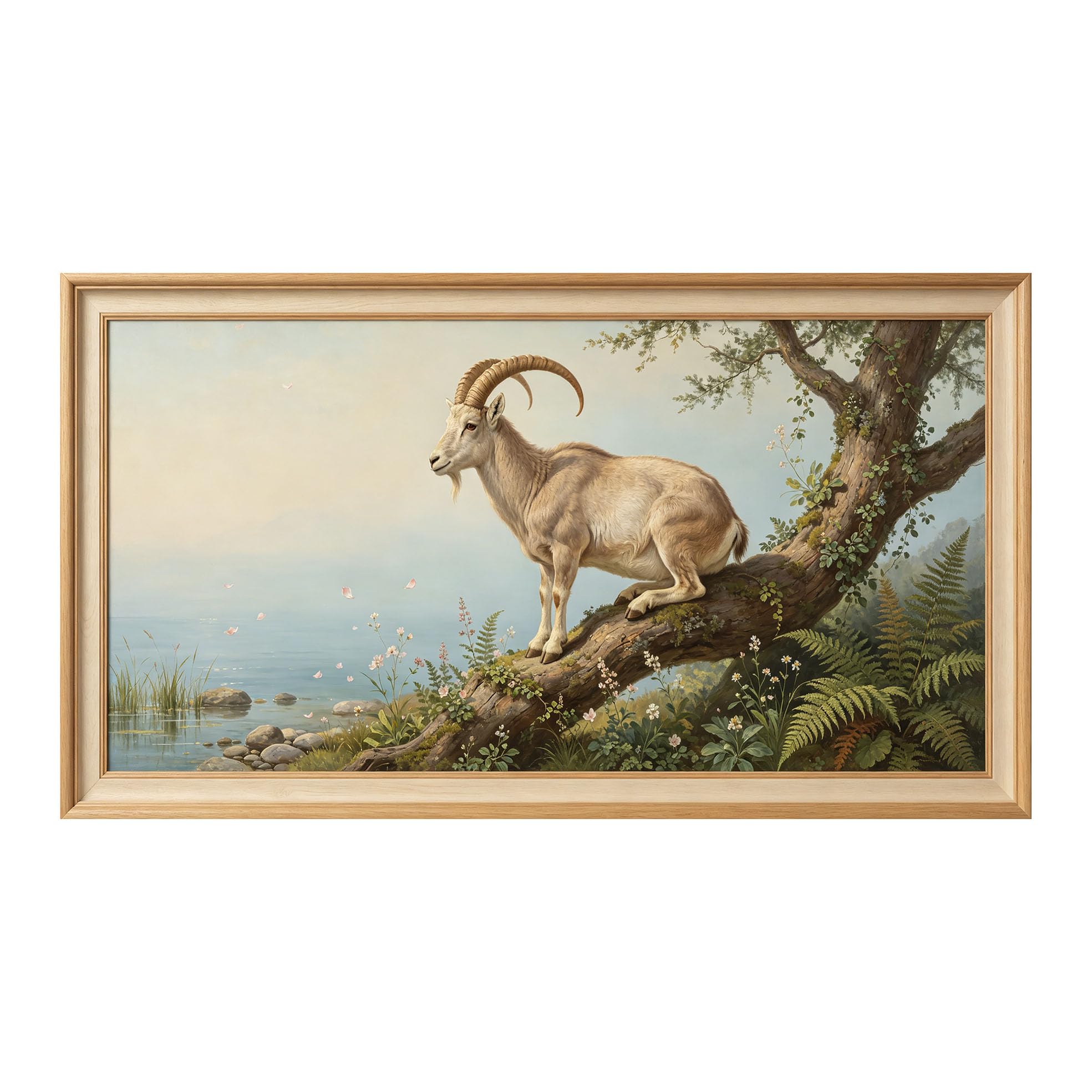 Murasolite 3D 3D Framed Wall Art 50cm×90cm Mountain Goat Landscape Oil Painting SelfAdhesive Fabric Mural Wall Decor, Peel and Stick No Damage to Wall for Bedroom Living Room