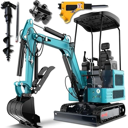 4000lb Mini Excavator with Kubota—Diesel Engine | Compact Excavator for Digging, Trenching, Farm & Landscaping | EPA Certified Shipping & Unloading Included (Turquoise + 2)