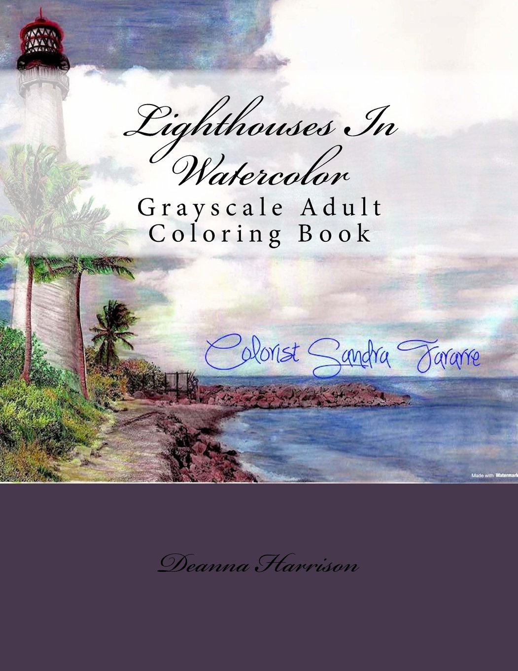 Lighthouses In Watercolor: Grayscale Adult Coloring Book