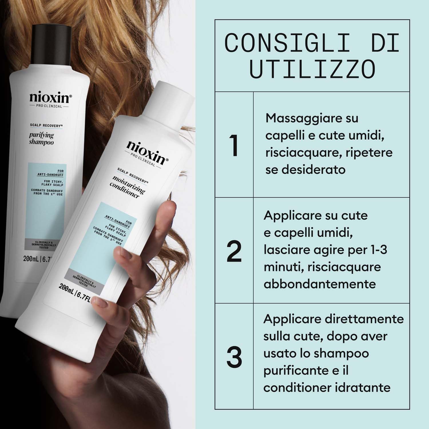 Nioxin Scalp Recovery Sistema - Shampoo Antiforfora per Cuoio Capelluto Irritato, Balsamo e Siero per Capelli (200+200+100 ml)