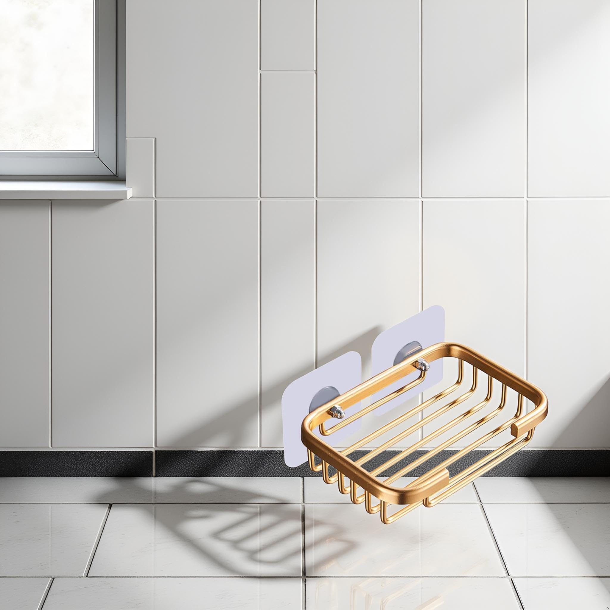 Jabonera dorada para ducha, estante de drenaje colgante creativo, soporte autoadhesivo para jabonera, estante de almacenamiento de jabonera, sin daños, para colgar en el baño, accesorios de baño sin 8