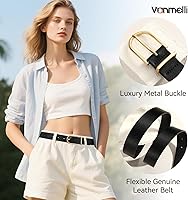 Vista 15 de VONMELLI Paquete de 3 cinturones de mujer para pantalones vaqueros, cinturón de vestir con hebilla dorada