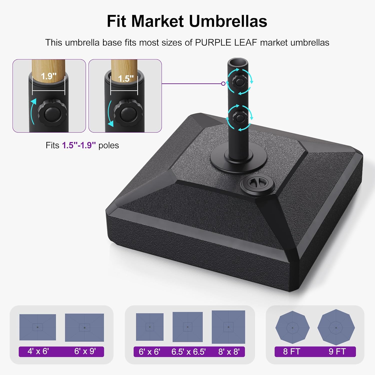 PURPLE LEAF Market Table Umbrella Base PL232ML Patio Outdooor Table Umbrella Base Weighted Square Stand