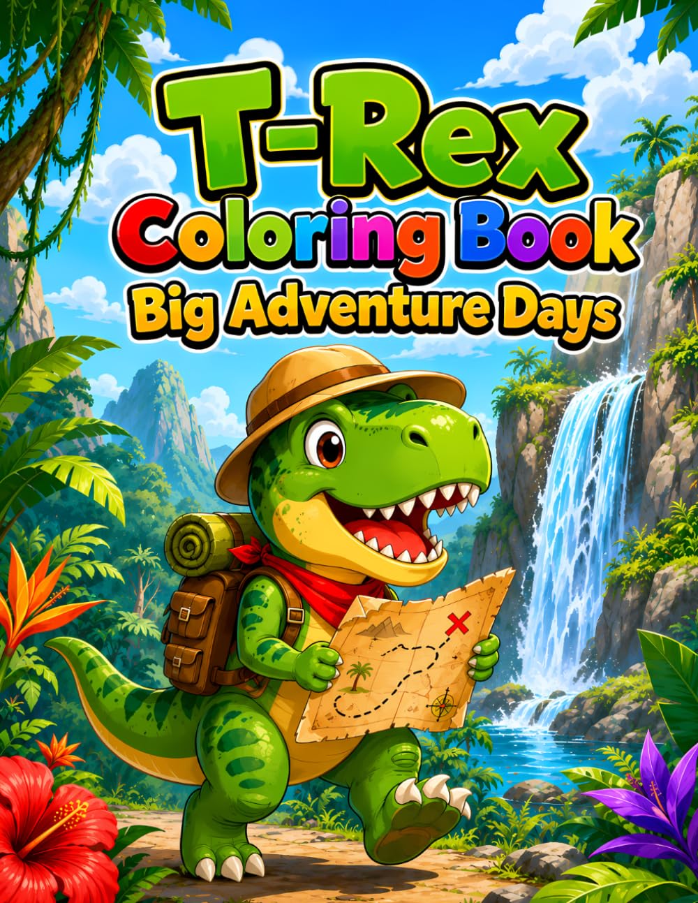 T-Rex Coloring Book Big Adventure Days: 40 Dinosaur Explorer Pages with Jungle, Space, Pirate, and Outdoor Scenes for Kids Ages 4-8