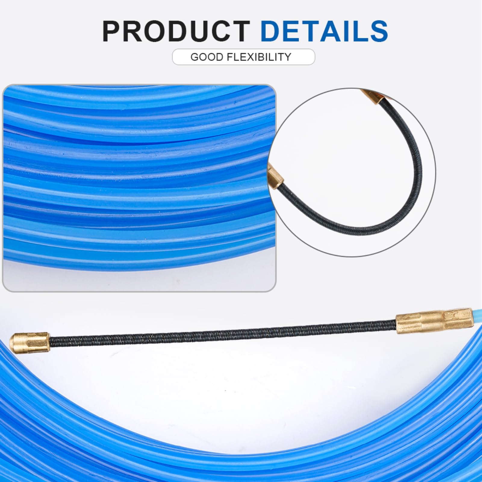 MuisTa 4 mm Tire Fils Electrique,Extracteur CâBle Ruban Poisson,Extracteur de fil électrique en nylon de pour électricien,Aiguille Electricien,Fish Tape Cable Puller(50 m, bleu)