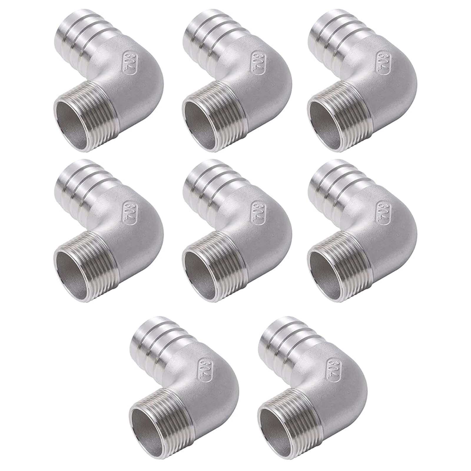 8 raccordi a gomito per tubo flessibile, 20 mm, maschio da 1/2", in acciaio inox, connettore a 90 gradi per aria, acqua, olio, gas, carburante