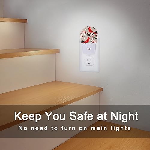 Miniatura 6 de AOWULA Luz nocturna cardenal roja, luces nocturnas de cereza floreciente, enchufe en la pared para dormitorio de niños y niñas, lámpara LED