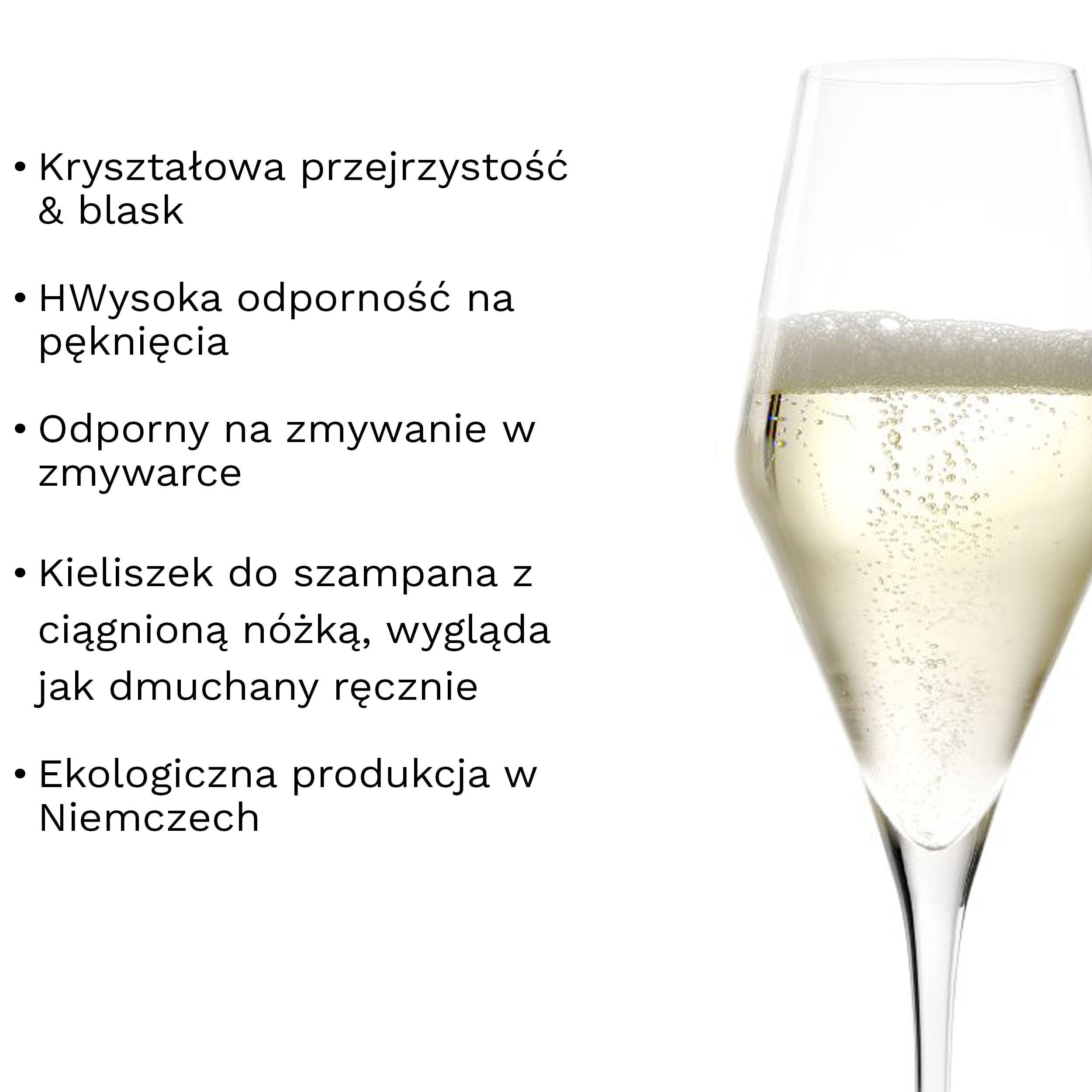 Stölzle Lausitz Kieliszki do Szampana Quatrophil Zestaw 6 sztuk, 290 ml – Eleganckie kieliszki idealne do szampana i prosecco – – Nadające się do mycia w zmywarce i odporne na uszkodzenia