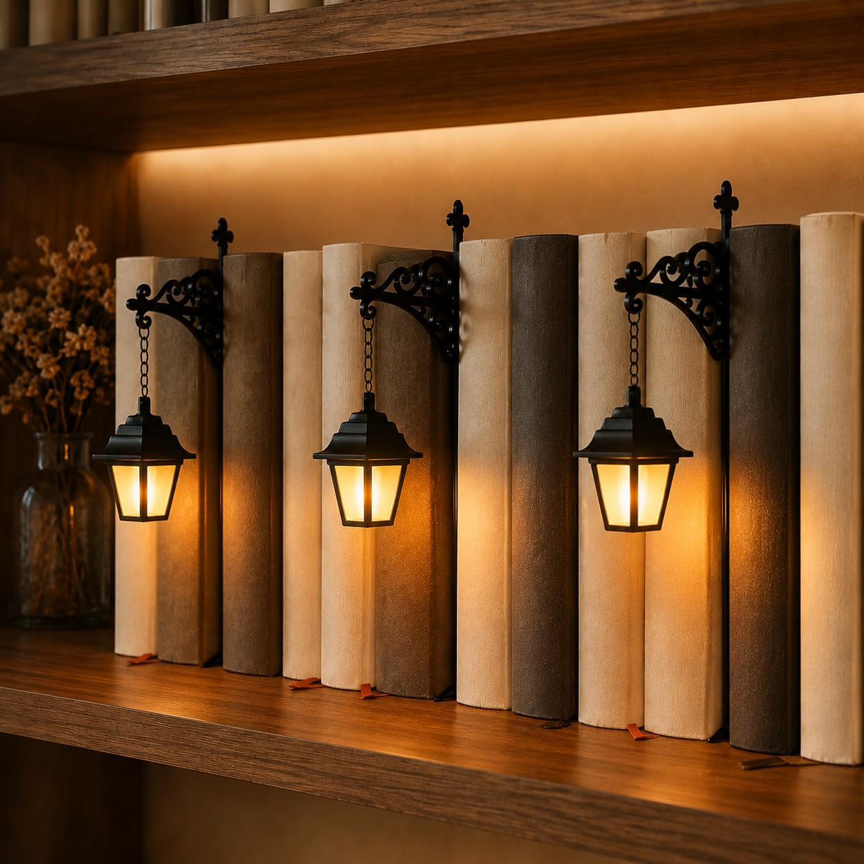 Bookshelf Lantern-Decorative Bookshelf Lighting, Reading Book Shelf Lights for Bookworms, Antique Led Books Nook Lamp Ornament for Study Reading Corner Home Library, Unique Gift for Book Lovers