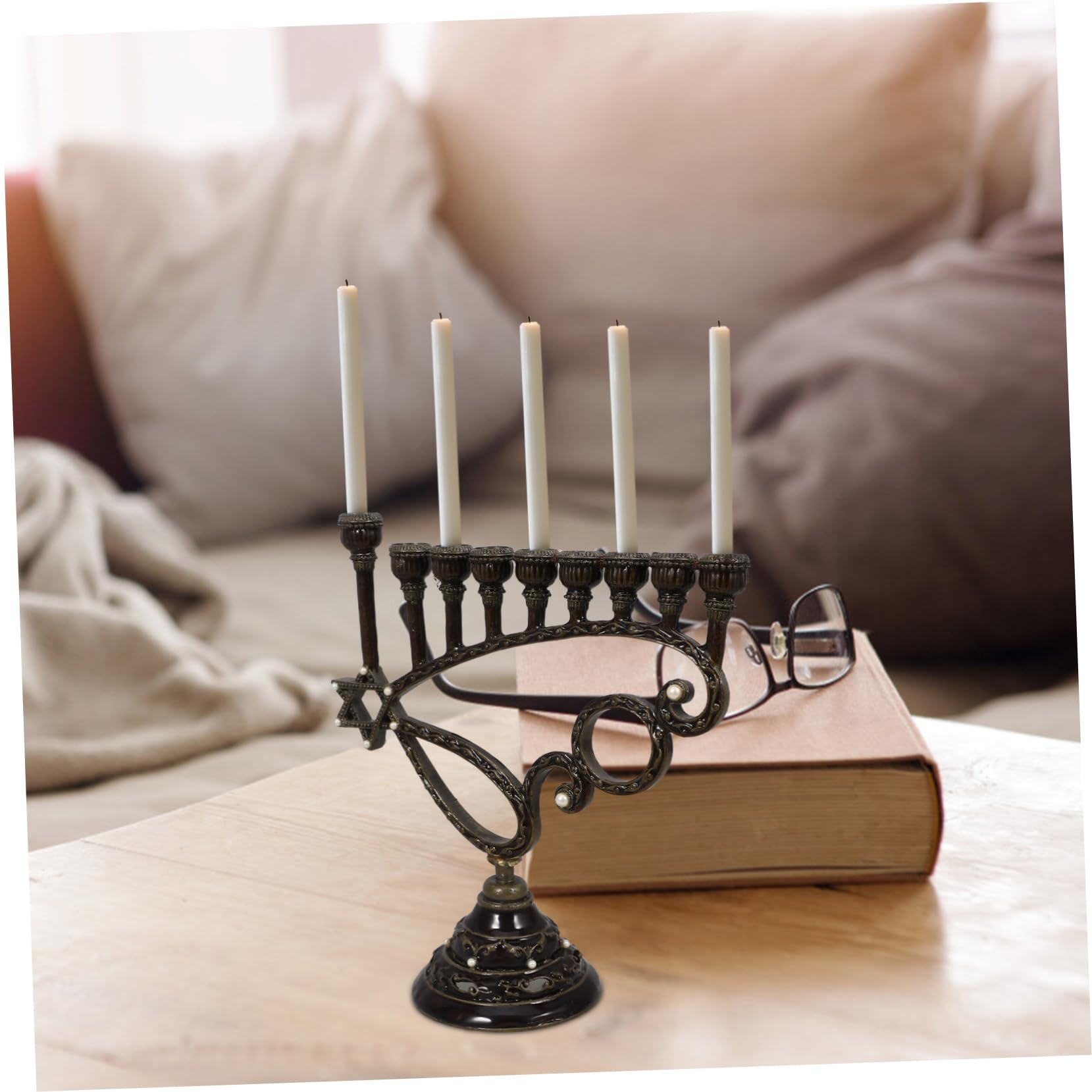 Cabilock Candelabro de Nueve Cabezas para Mesa Delicado Soporte de Vela de Decoración de Mesa Central Suministro para Hanukkah Candelabro de Escritorio