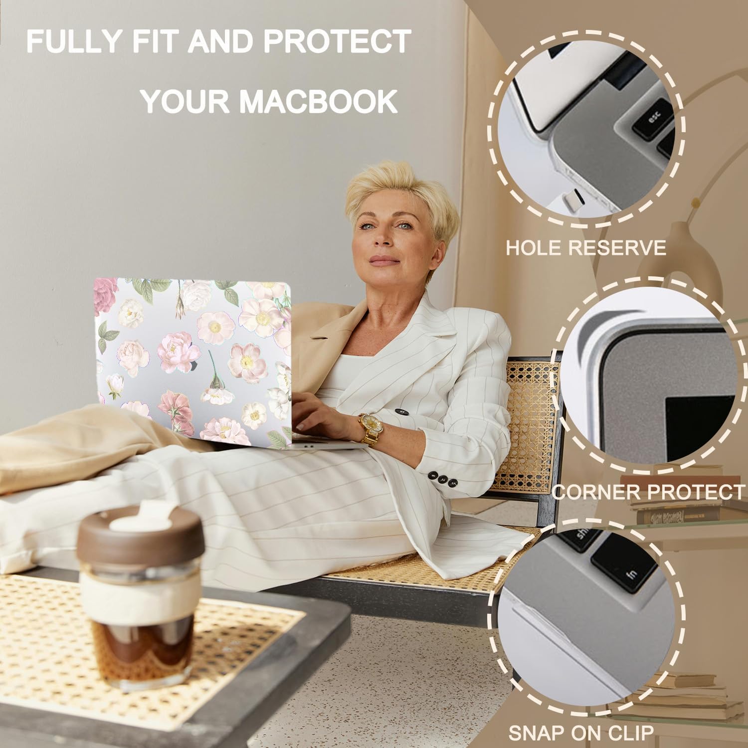 Arts Case for New MacBook Pro 15 inch 2019 2018 2017 2016 A1990 A1707 Touch Bar/Touch ID,Plastic Protective Laptop Cover for MacBook Pro Case 15 inch,Pink Gold Flower - Image 6