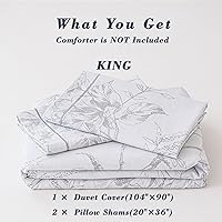 Vista 7 de 100% Natural Cotton 3pcs Floral Duvet Cover Sets-Grayish White Duvet Cover with Gray Luxurious Flowers & Branches Pattern,Botanical Comforter Cover