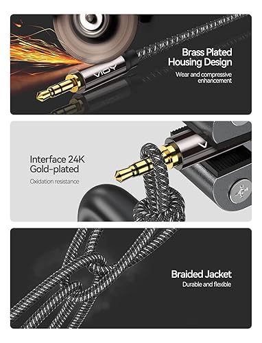 Miniatura 6 de VIOY Cable de extensión de auriculares de 20 pies, carcasa de cobre, sonido de alta fidelidad Cable de audio estéreo macho a hembra, cable auxiliar