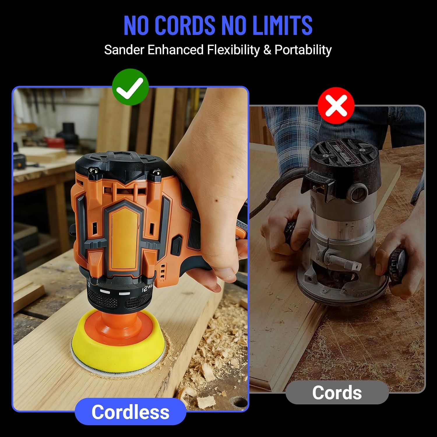 16.8V Cordless Electric Sander, Brushless Small Sander with 20PCS Sandpapers, 2/3" Backing Plate, 2 Variable Speed, Mini Compact Design Cordless Buffer Polisher for Wood, Metal, Paint Removal