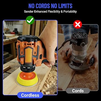 16.8V Cordless Electric Sander, Brushless Small Sander with 20PCS Sandpapers, 2/3 Backing Plate, 2 Variable Speed, Mini Compact Design Cordless Buffer Polisher for Wood, Metal, Paint Removal