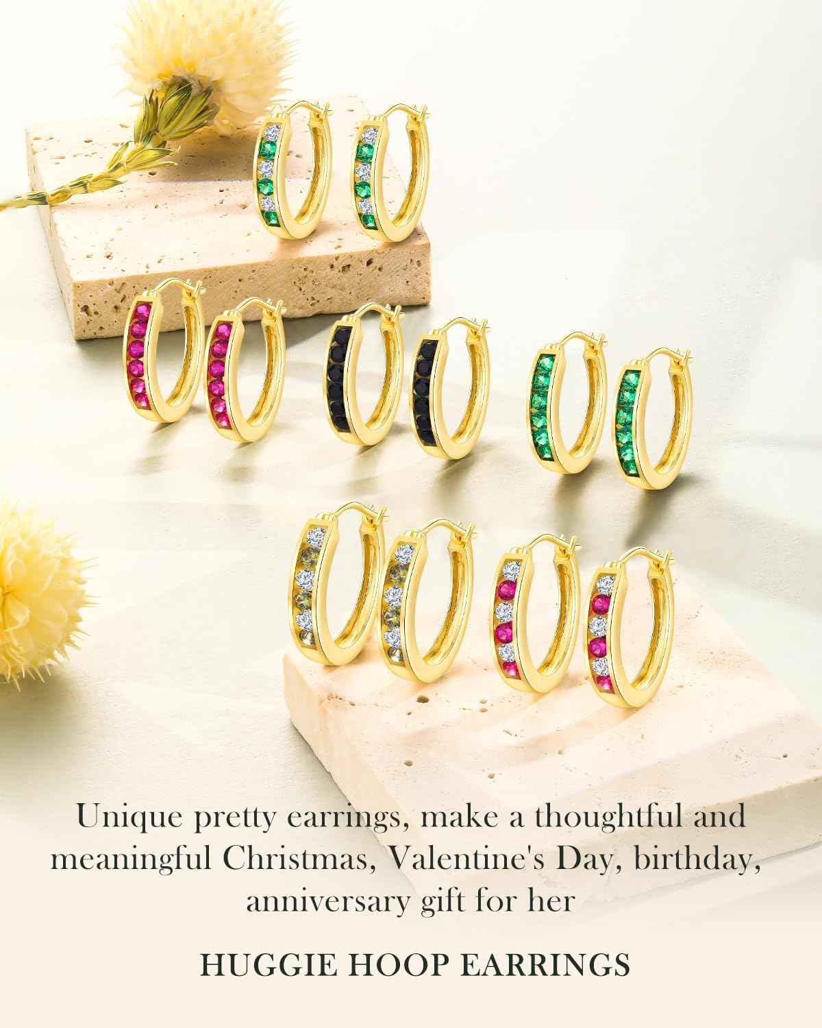 14K Gold Plated/925 Sterling Silver 18mm Birthstone Hoop Earrings for Women Hypoallergenic Lightweight Colorful Hoops (with Gift Box) - Image 6