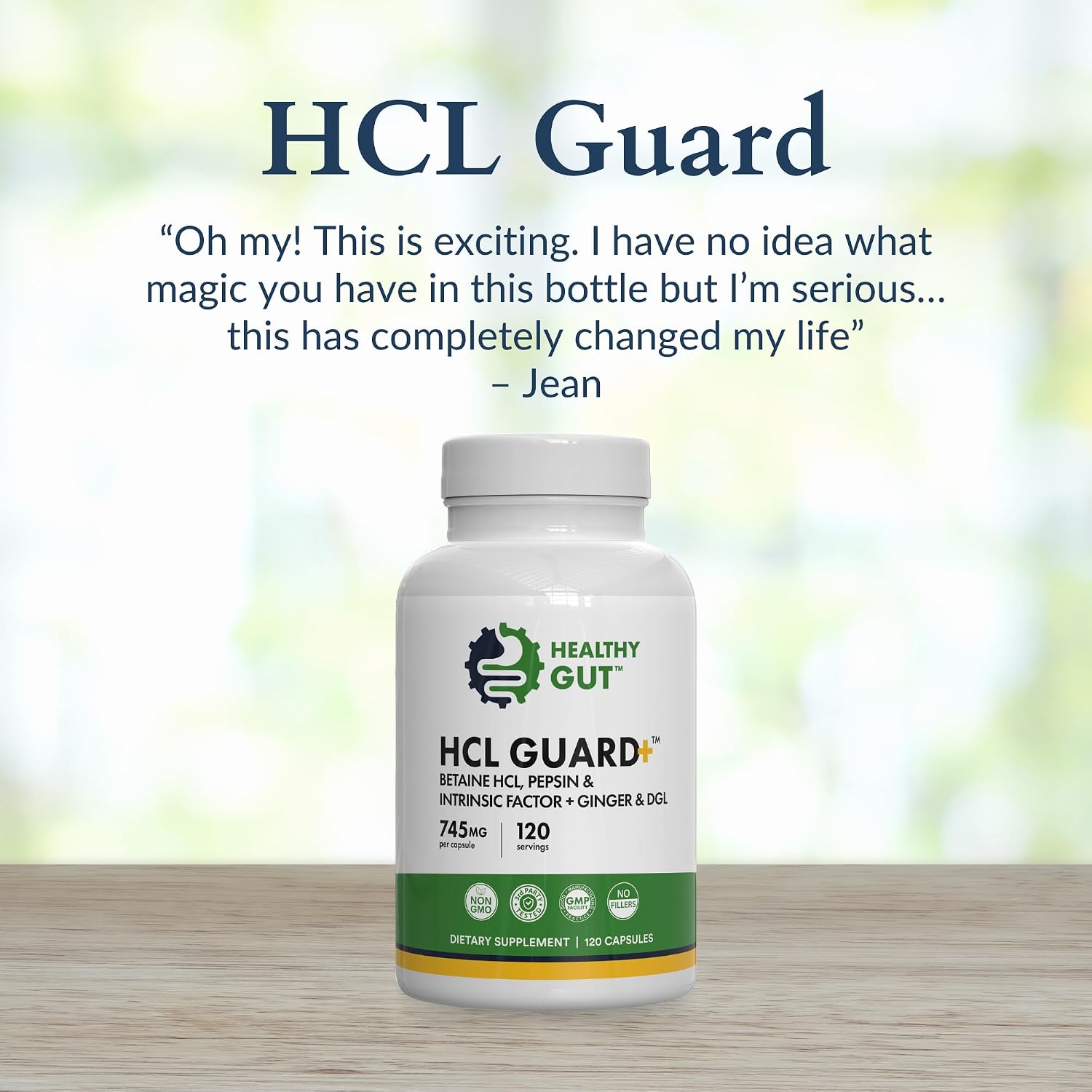 Healthy Gut HCL Guard | Betaine HCl with Pepsin | Betaine Hydrochloride Digestive Supplement w/Organic Ginger Root & DGL | 60 Servings