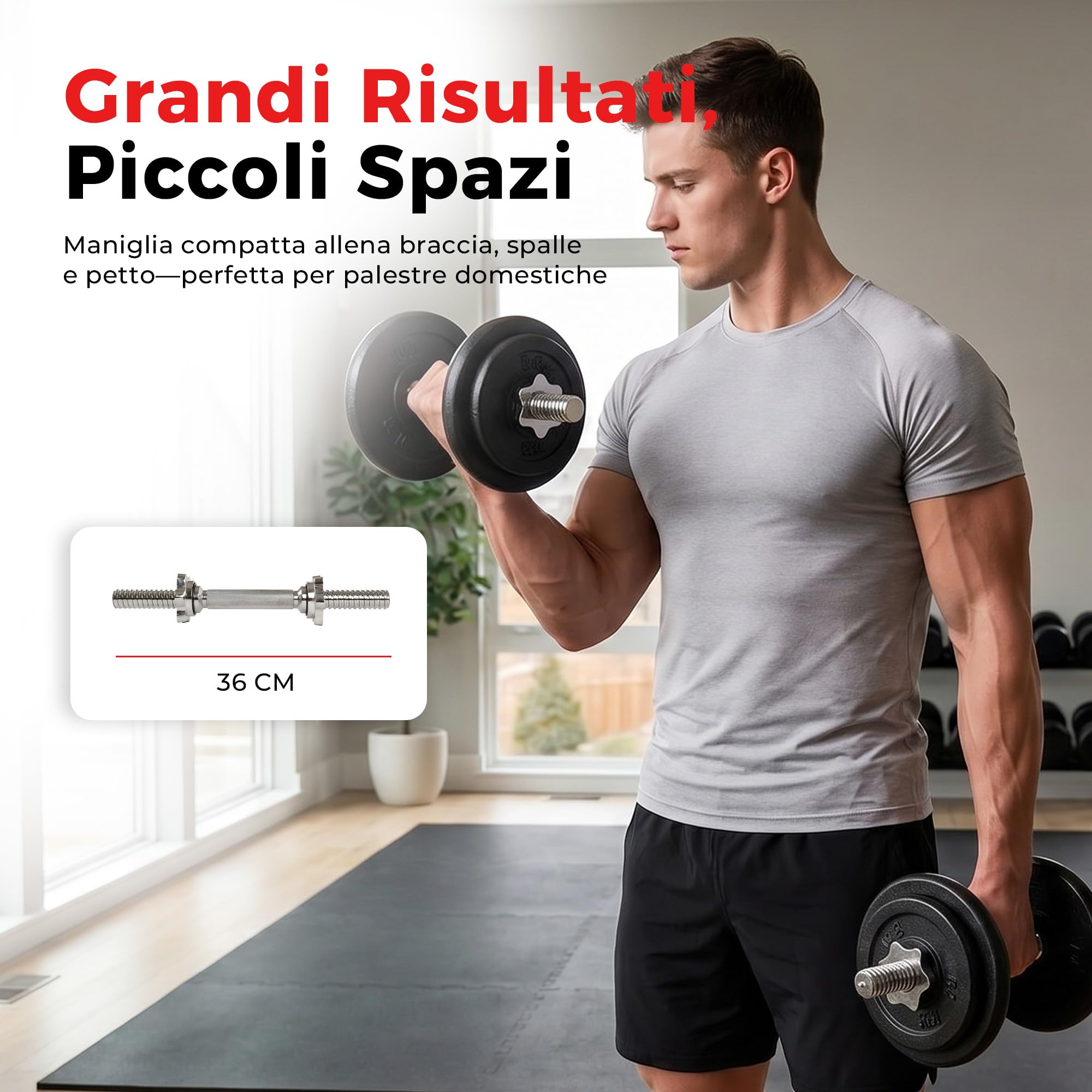 Sunny Health & Fitness Set di Barre per Manubri Filettate da 36 cm, Barre Regolabili con Collari a Stella, Compatibili con Dischi Standard da 25 mm – STDBH-14