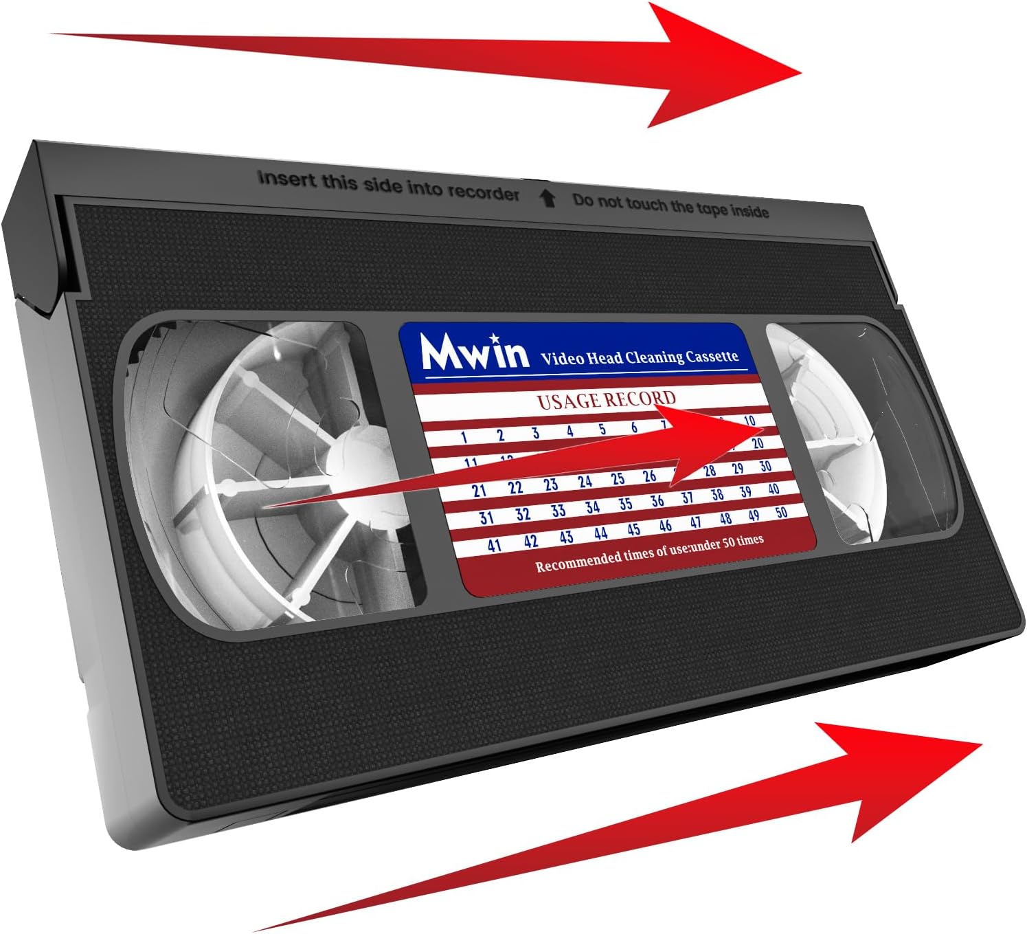 MWIN VHS Head Cleaner for VHS/VCR Players, Dry Technology- No Fluid Reusable Video Head Cleaner Tape